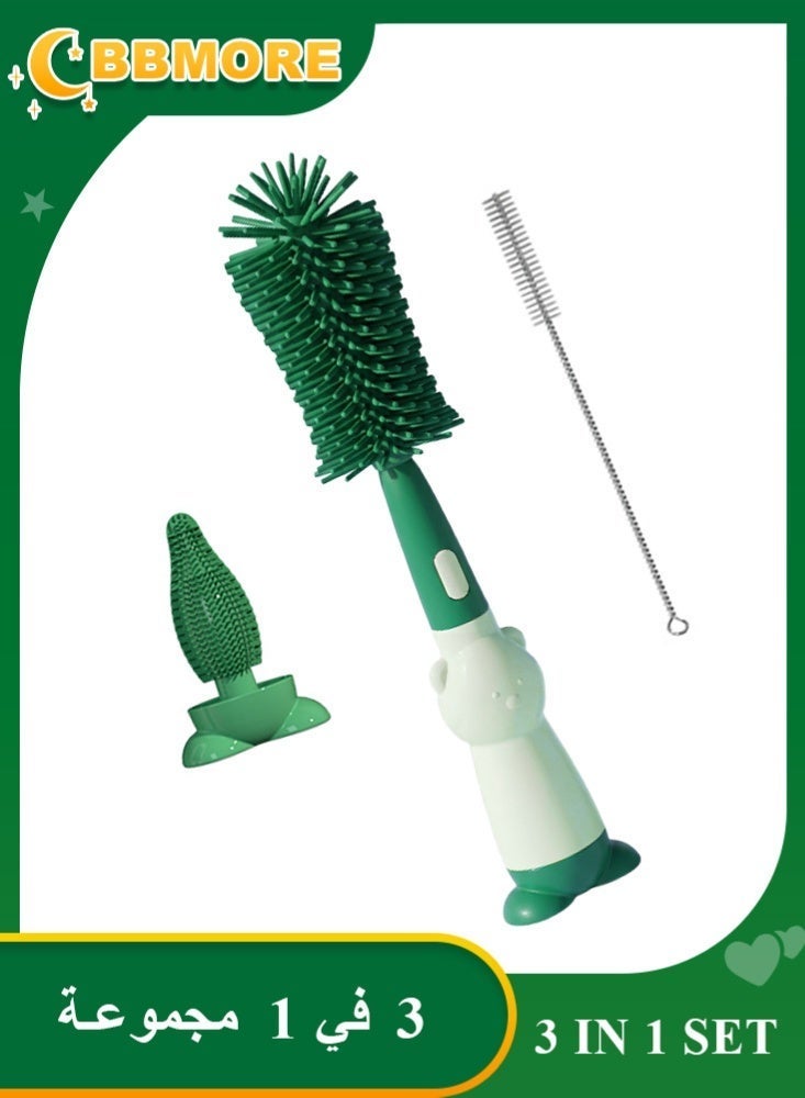 BBMORE 3-in-1 Silicone Feeding Bottle Brush,  Bottle Cleaning Brush with Long Handle Portable for Baby Bottles, Sports Bottle, Vase, Glassware, Smaller Diameter Bottle Openings（Green) - Image 1